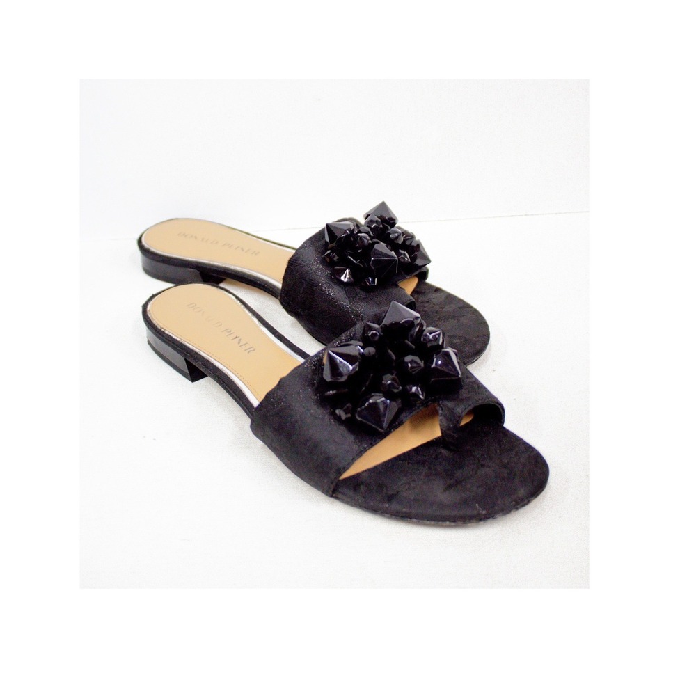 Donald Pliner Black Sandal Luxe Black Embellished Slides Size 9
